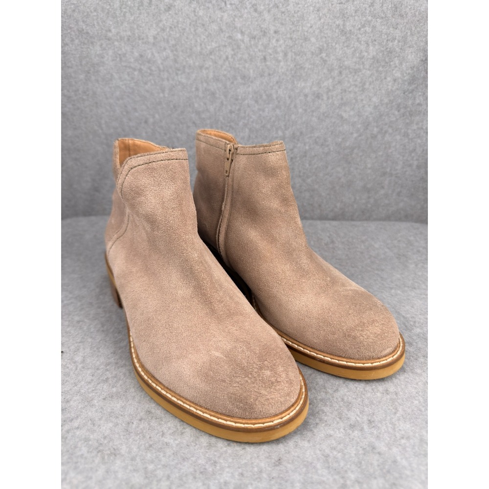 Seychelles Tan Suede Side Cutout Ankle Boots Low Block Heel Size 8